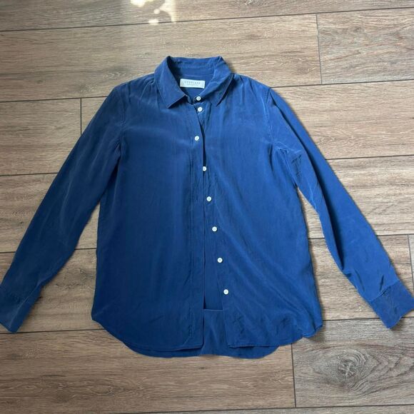 everlane must have blue silk button up shirt size 0 - Picture 3 of 6
